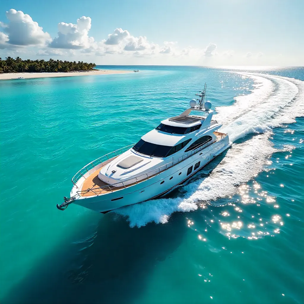 Aerial White Yacht on Turquoise Seas