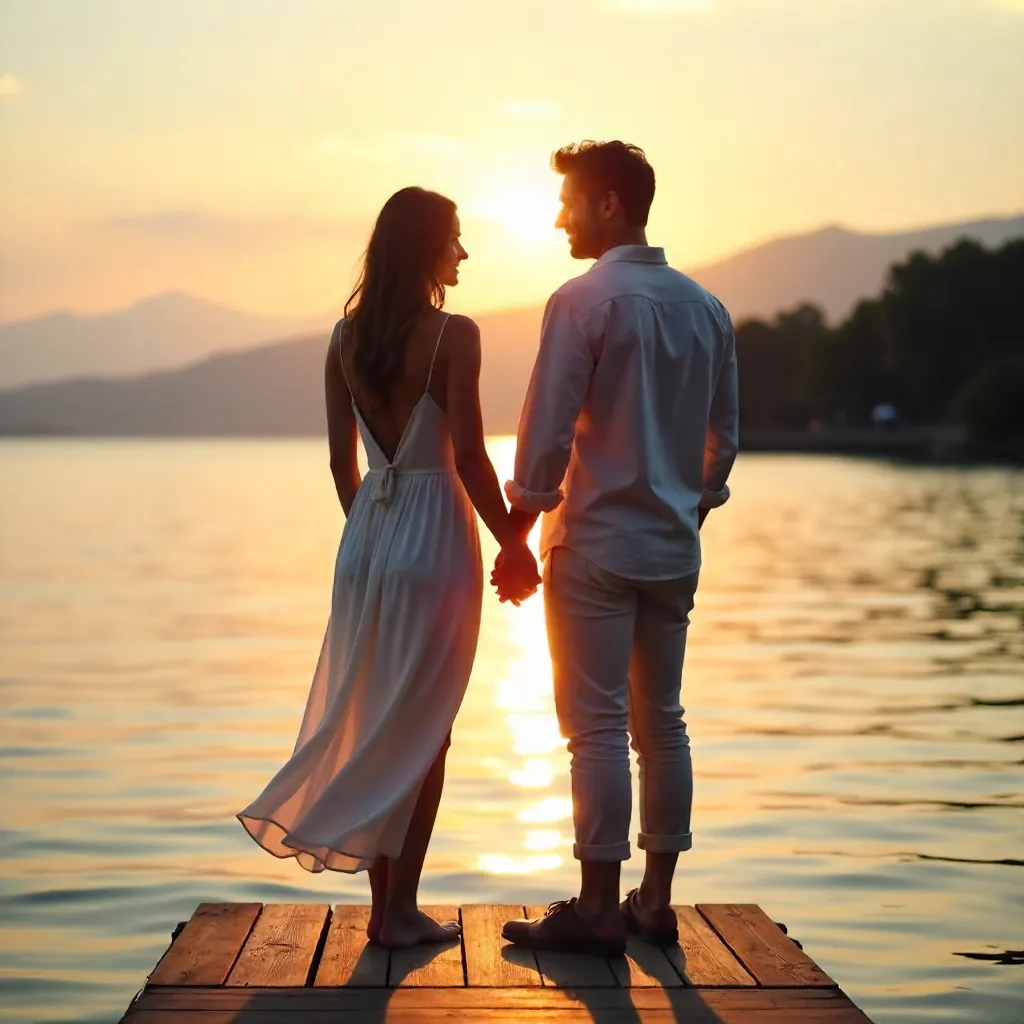 Hand in Hand by a Tranquil Waterfront