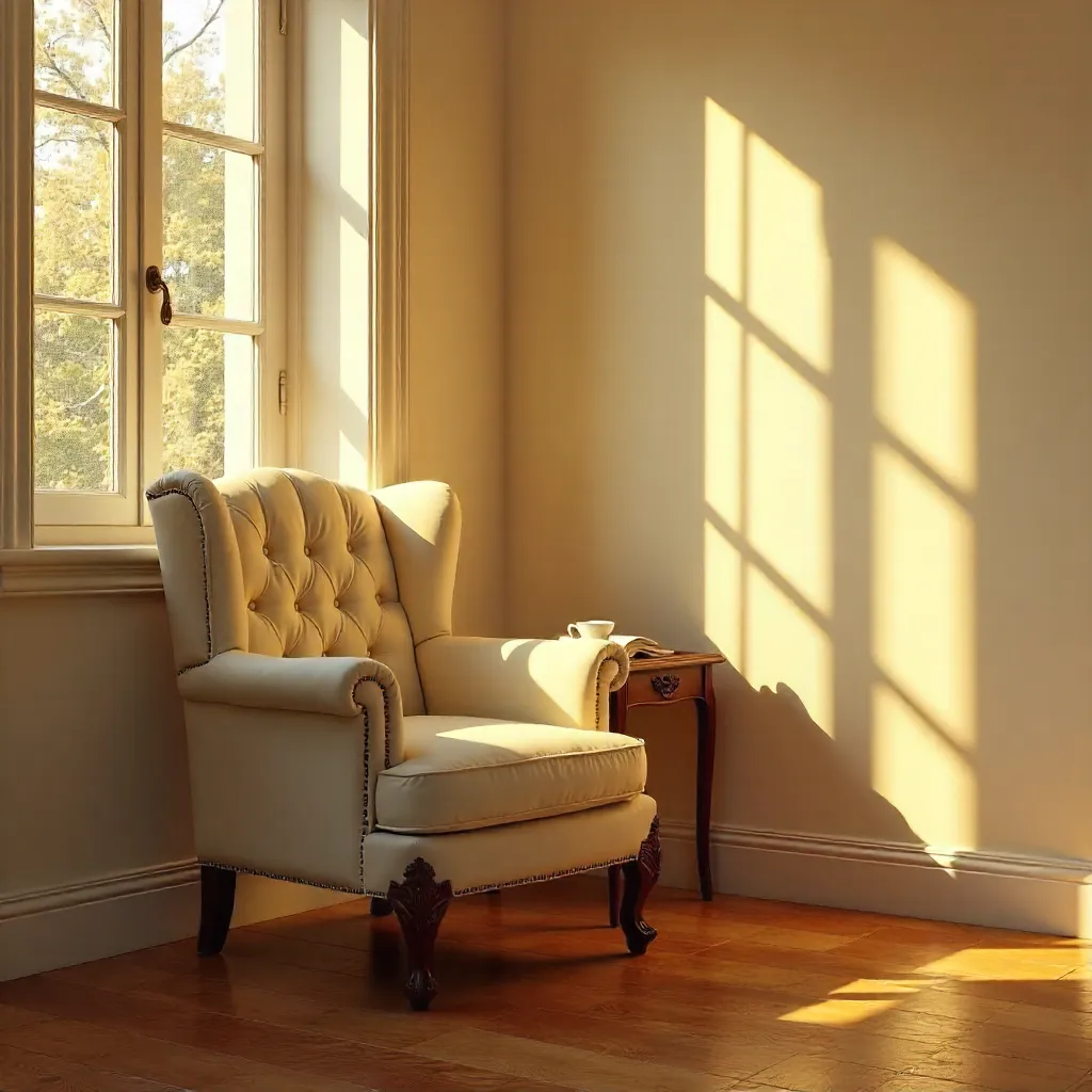 Sunlit Corner: Elegant Chair and Window Shadows