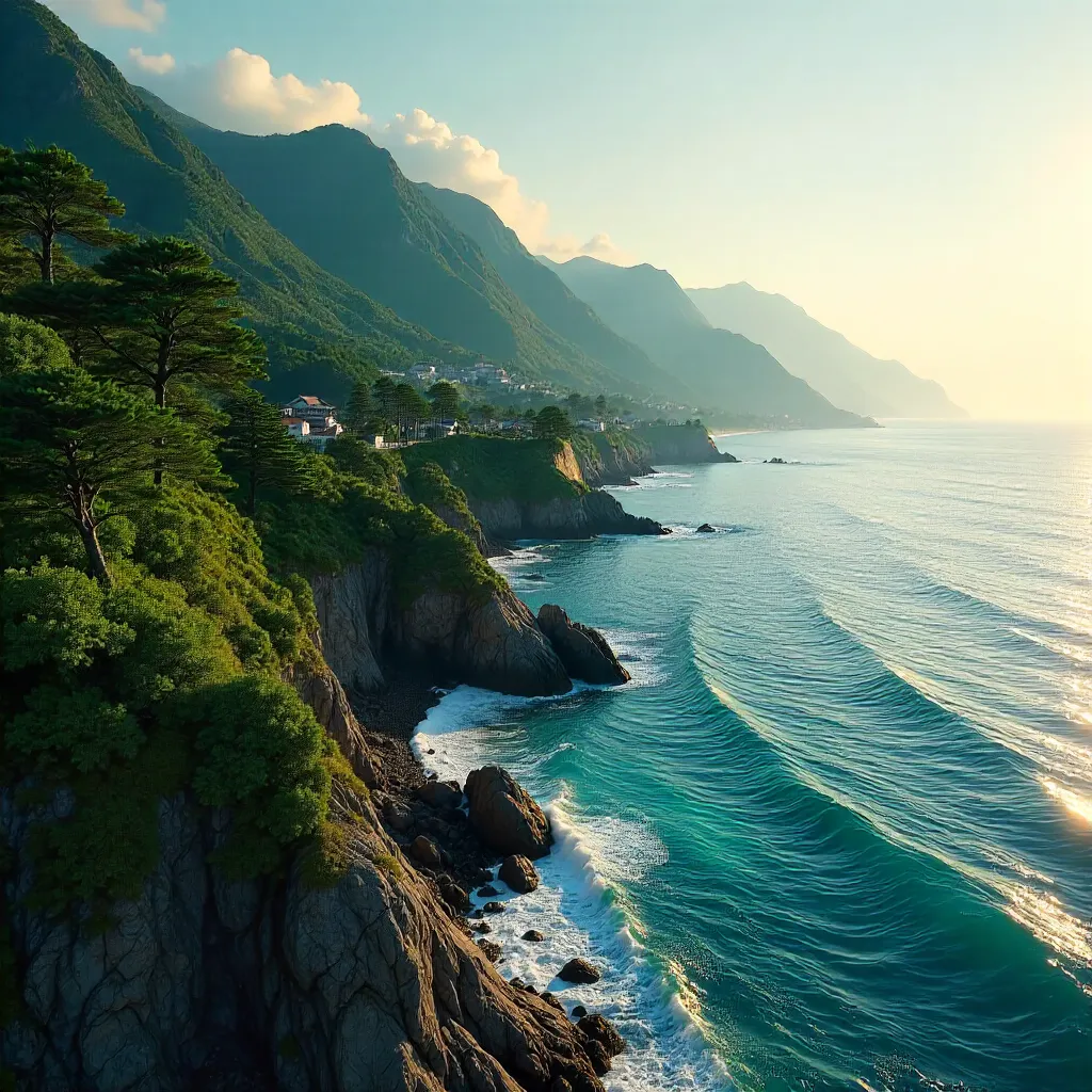 Serene West Izu Coastline: Mountains and Sea