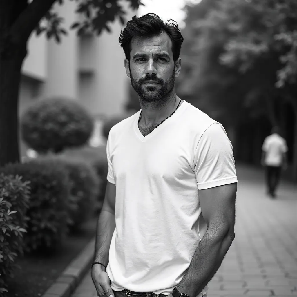Striking B&W Outdoor Portrait of a Casual Man