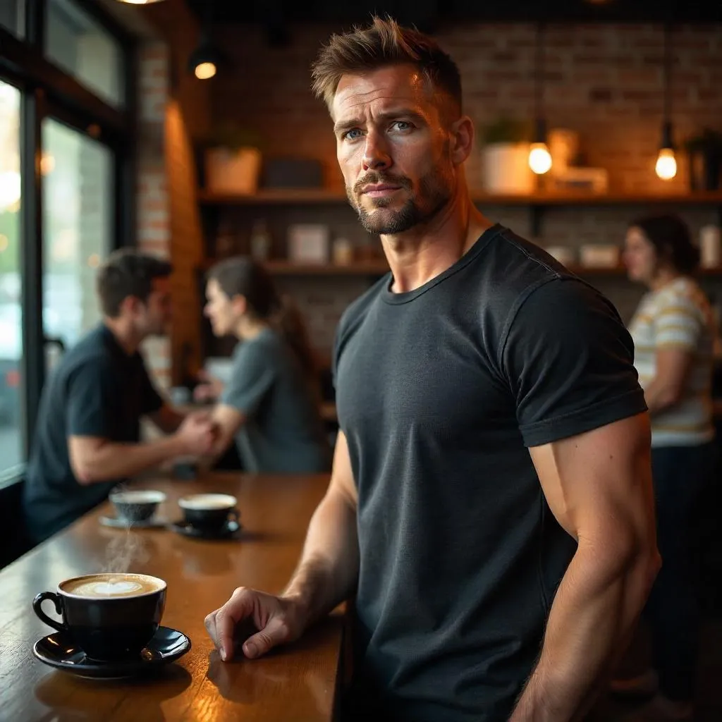 Strong White Man in a Cozy Coffee Shop