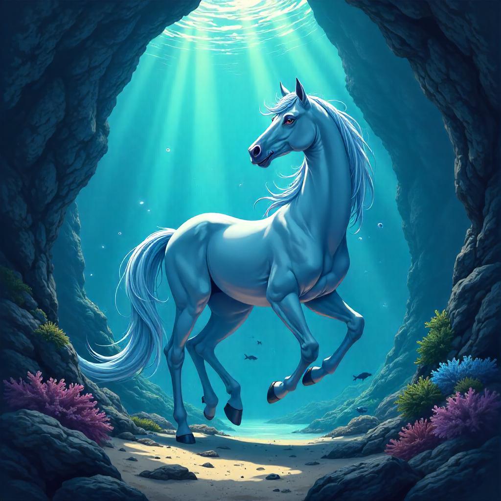 Anime Kelpie in an Underwater Cave