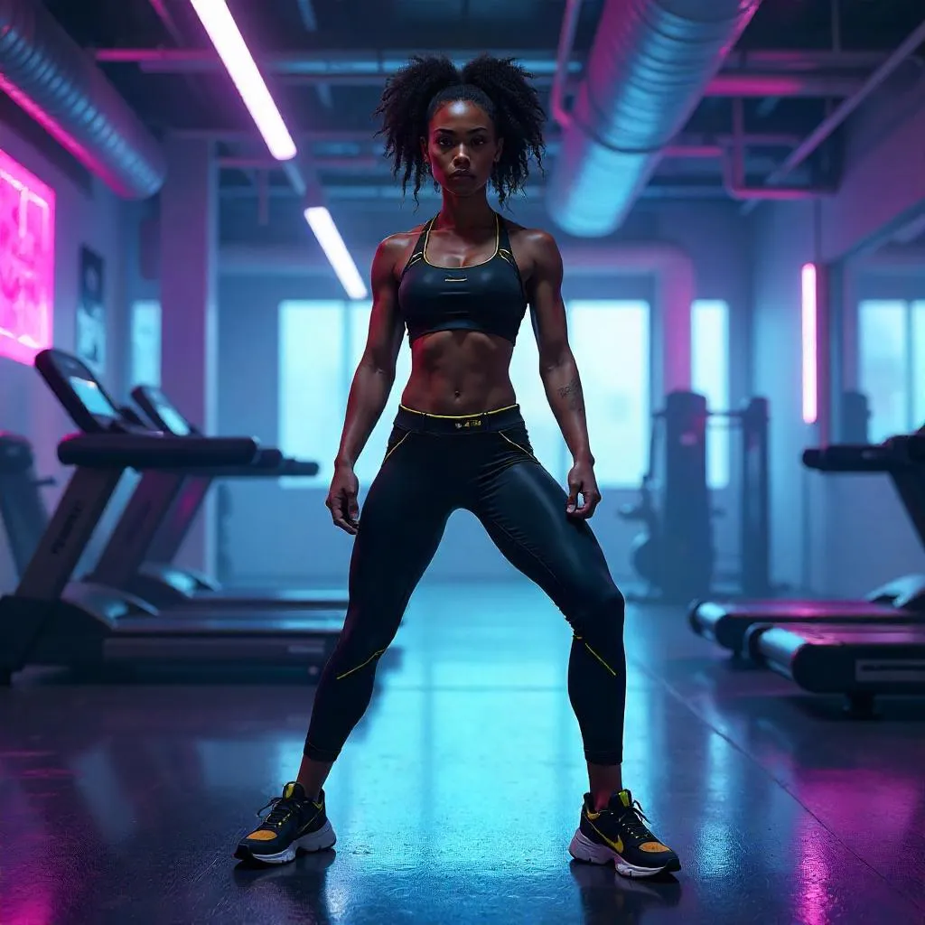 Dynamic Concept Art: Young Black Woman in a Futuristic Gym