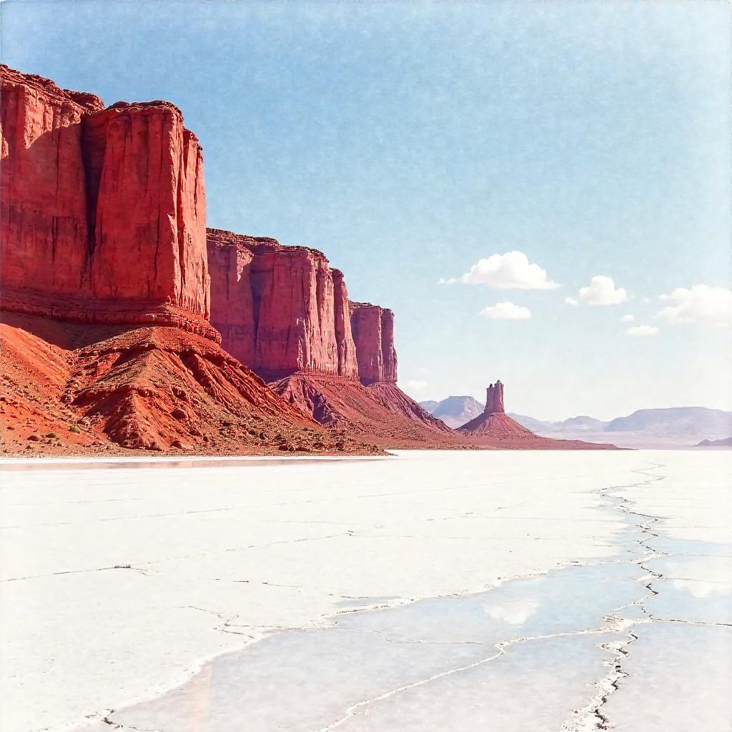Watercolor Canyon Rising from a Salt Flat