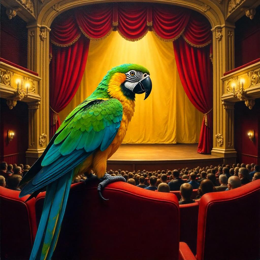 Parrot in an Opulent Theater: Oil Painting