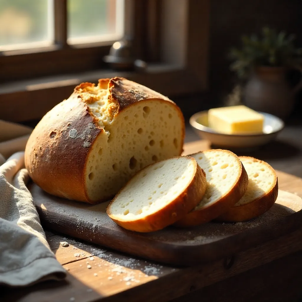 Cozy Rustic Sourdough with Butter on a Wooden Table