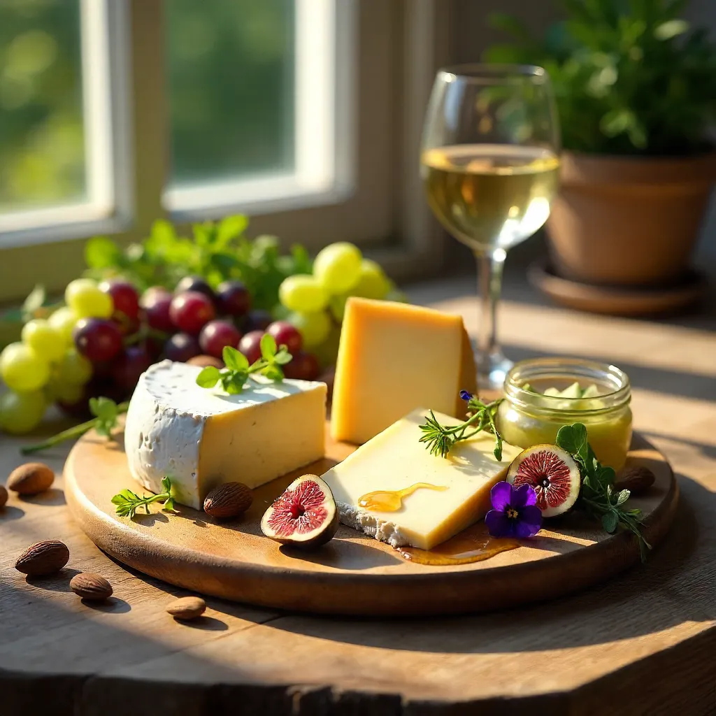 Elegant Cheese Platter on a Sunlit Table