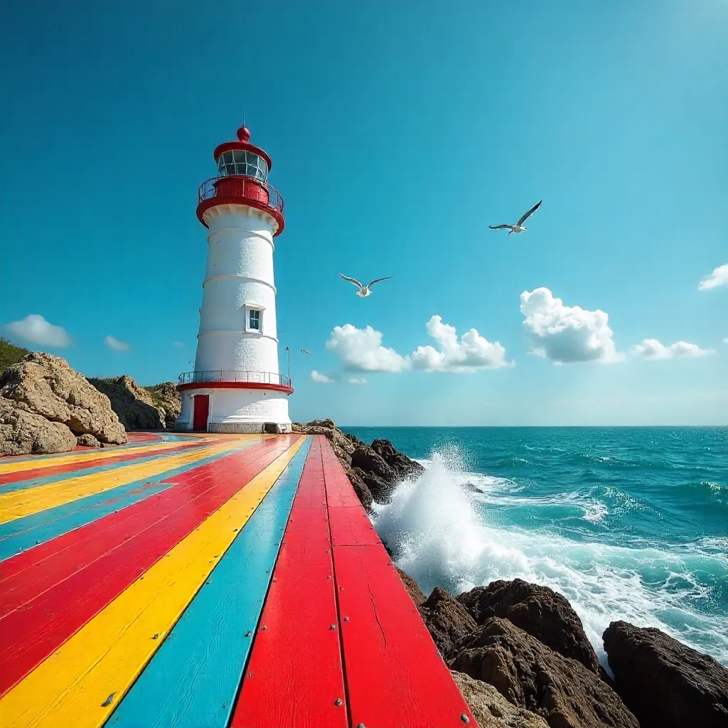 Dramatic Lighthouse on a Colorful Coastal Platform
