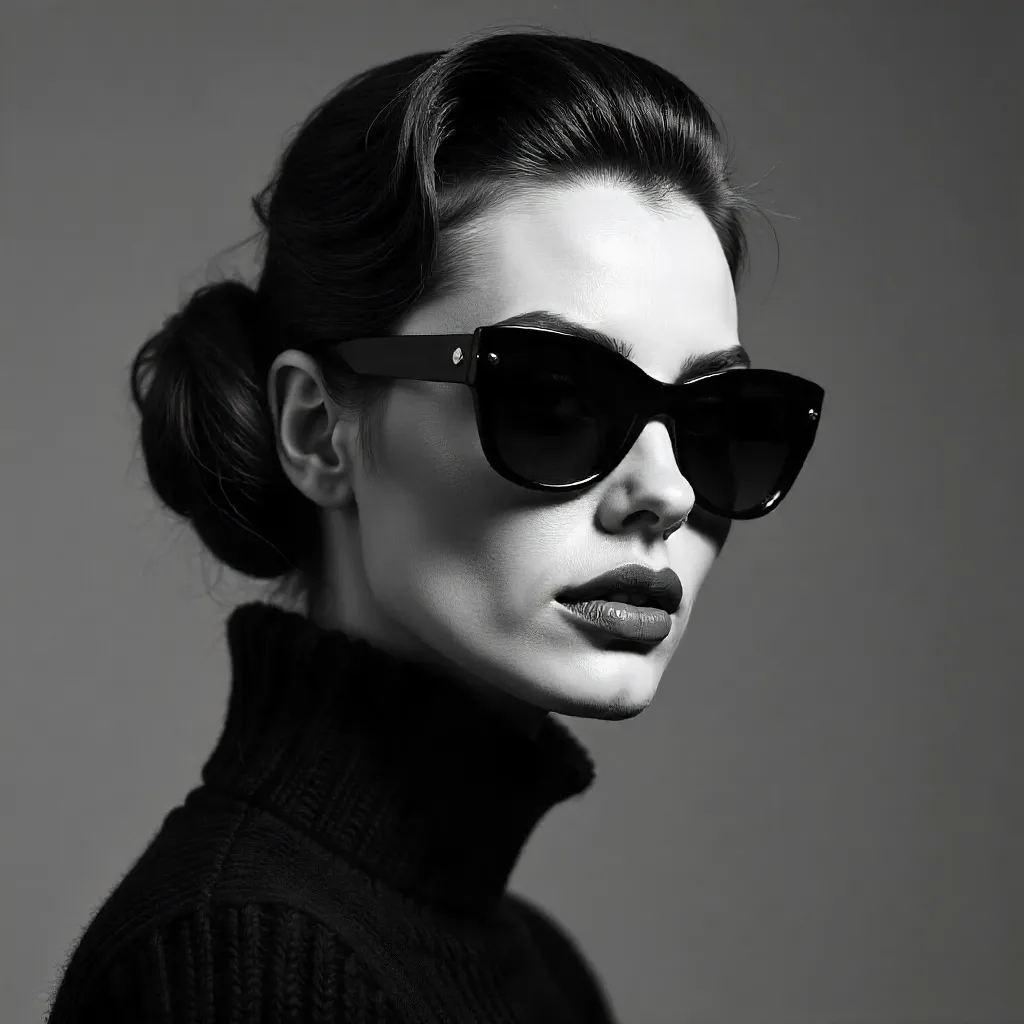 Monochrome Chic Portrait: Sunglasses & Woolen Sweater