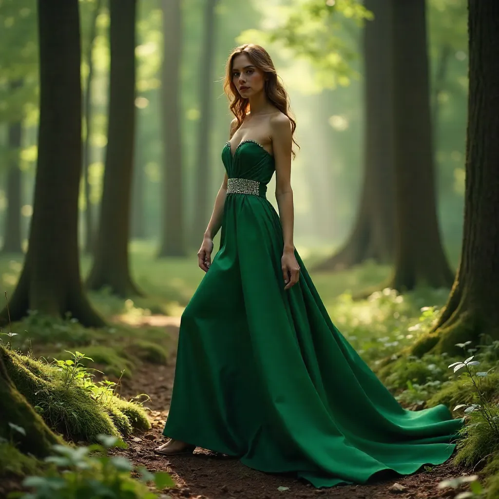 Forest Couture: Model in a Stylish Dress