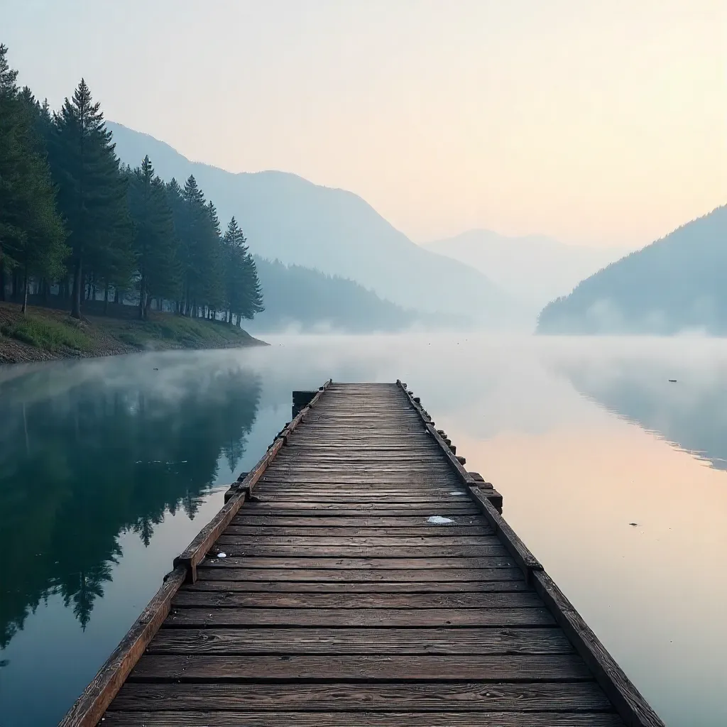 Misty Dawn on a Wooden Pier in Düzce, Türkiye