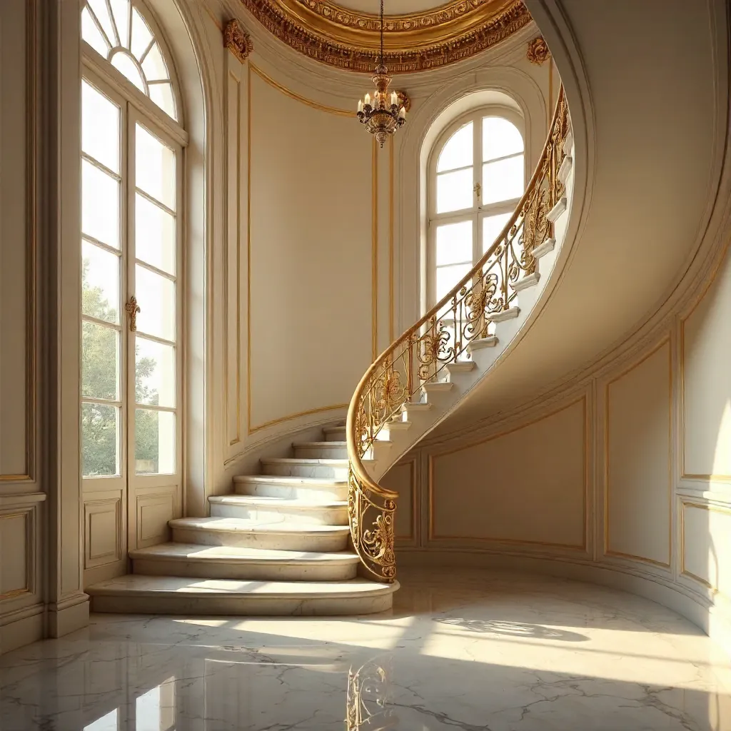 Elegant Marble Spiral Staircase in a Paris Historic Building