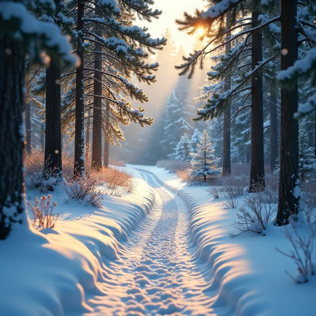 Winter Forest Path: Serene Snowy Escape
