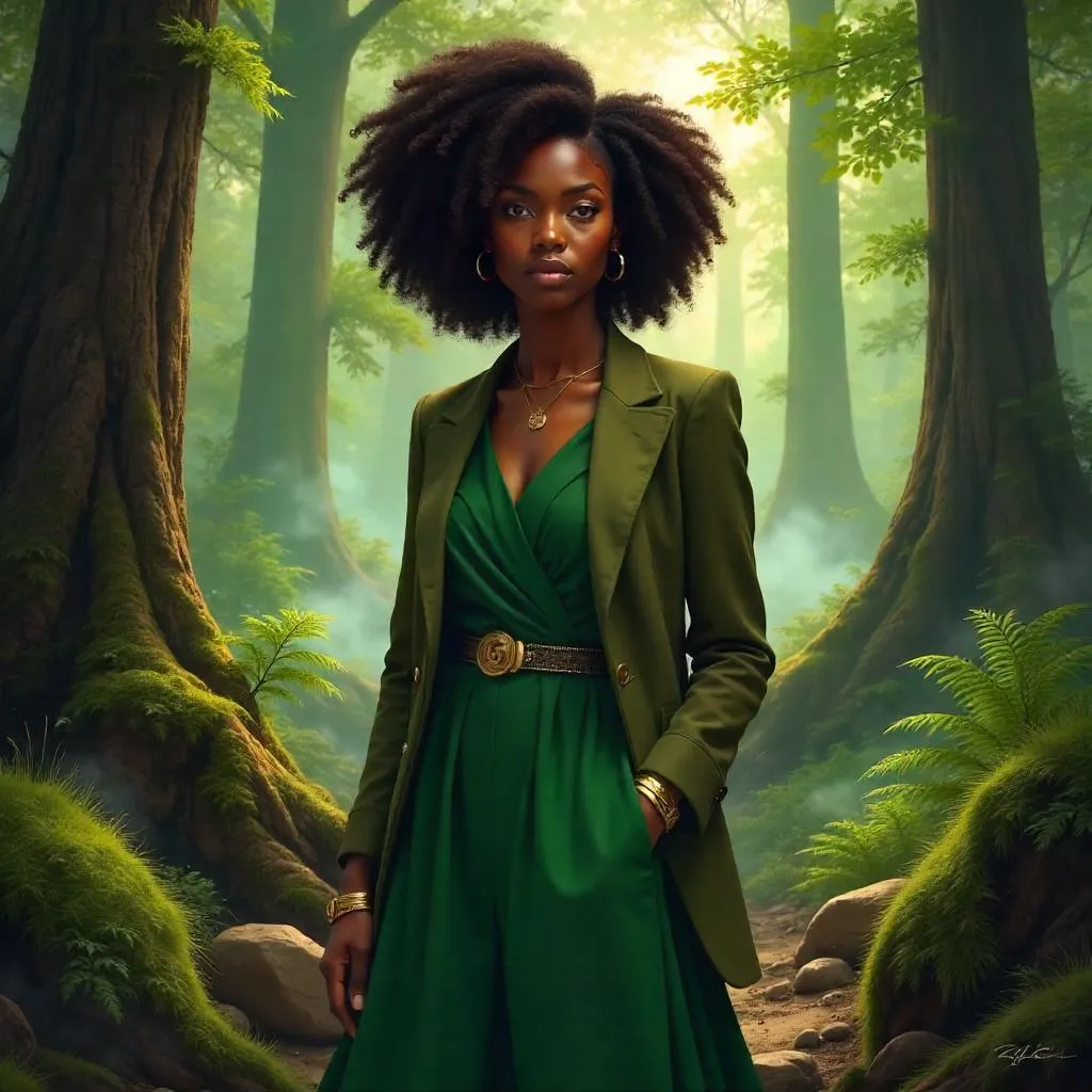 Confident Black Woman in a Lush Forest