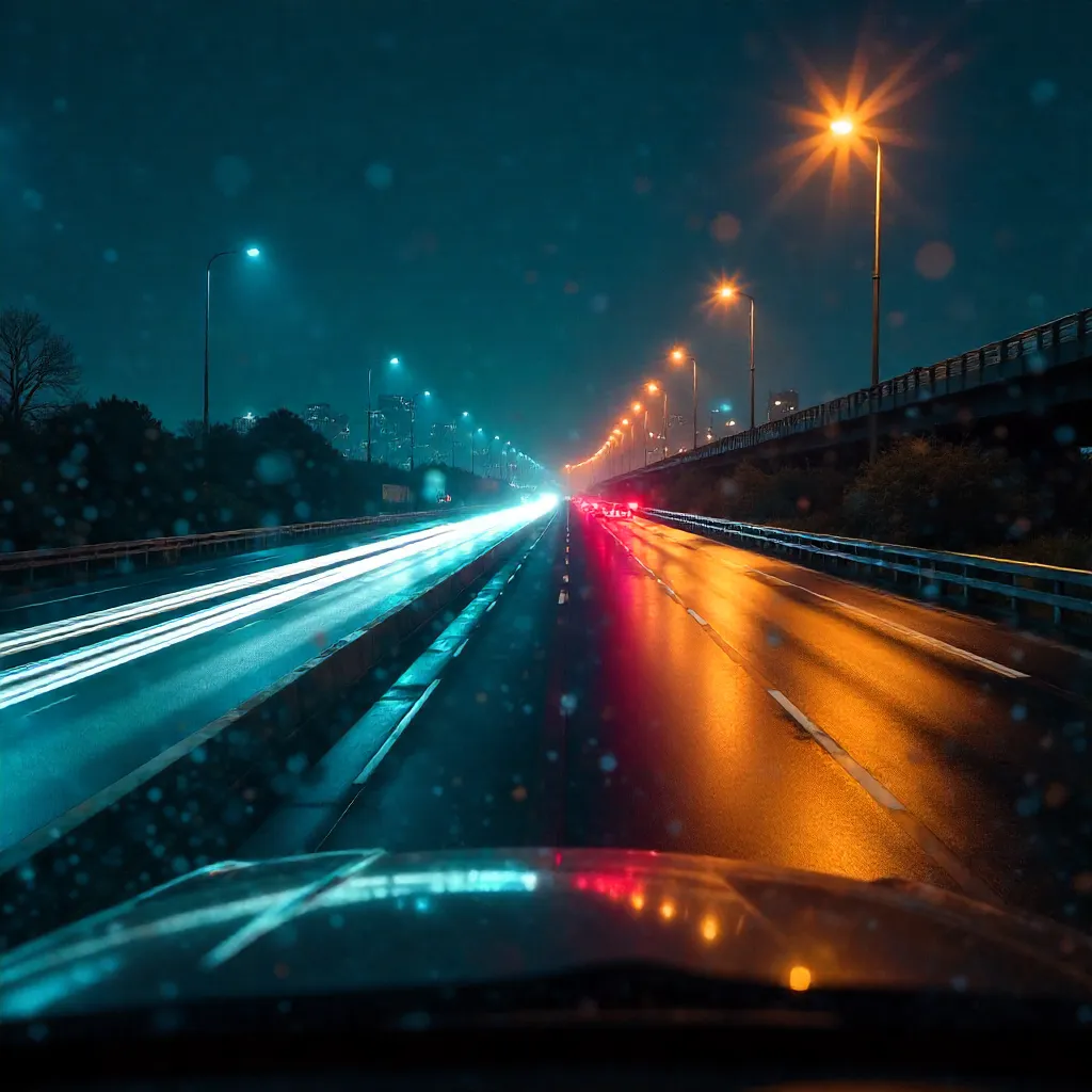 Blurred Night Highway: Motion and Neon Ambience