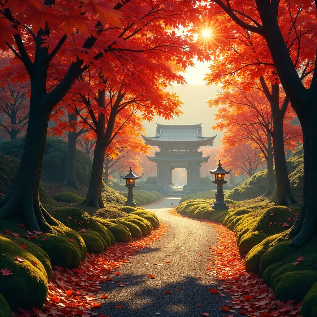 Sunlit Autumn Path in Nara Park, Japan