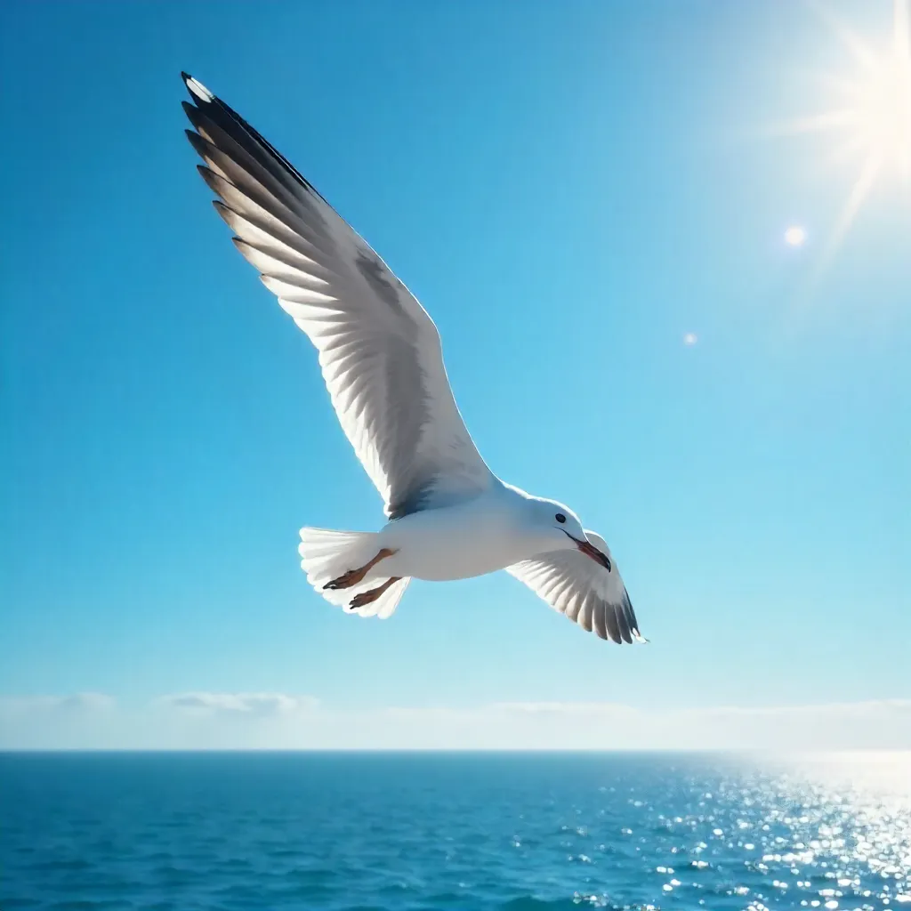 Soaring Seagull in a Cloudless Sky
