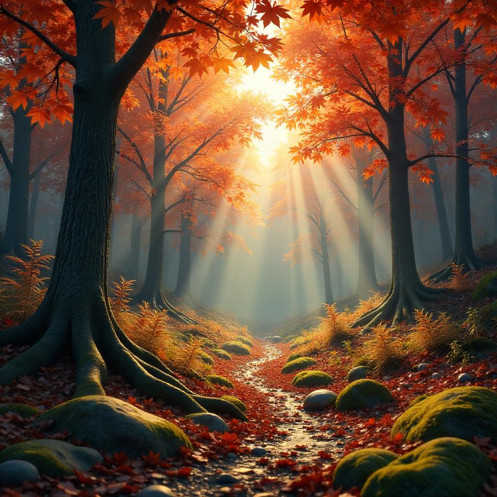 Autumn Forest 3D Render: Golden Canopy