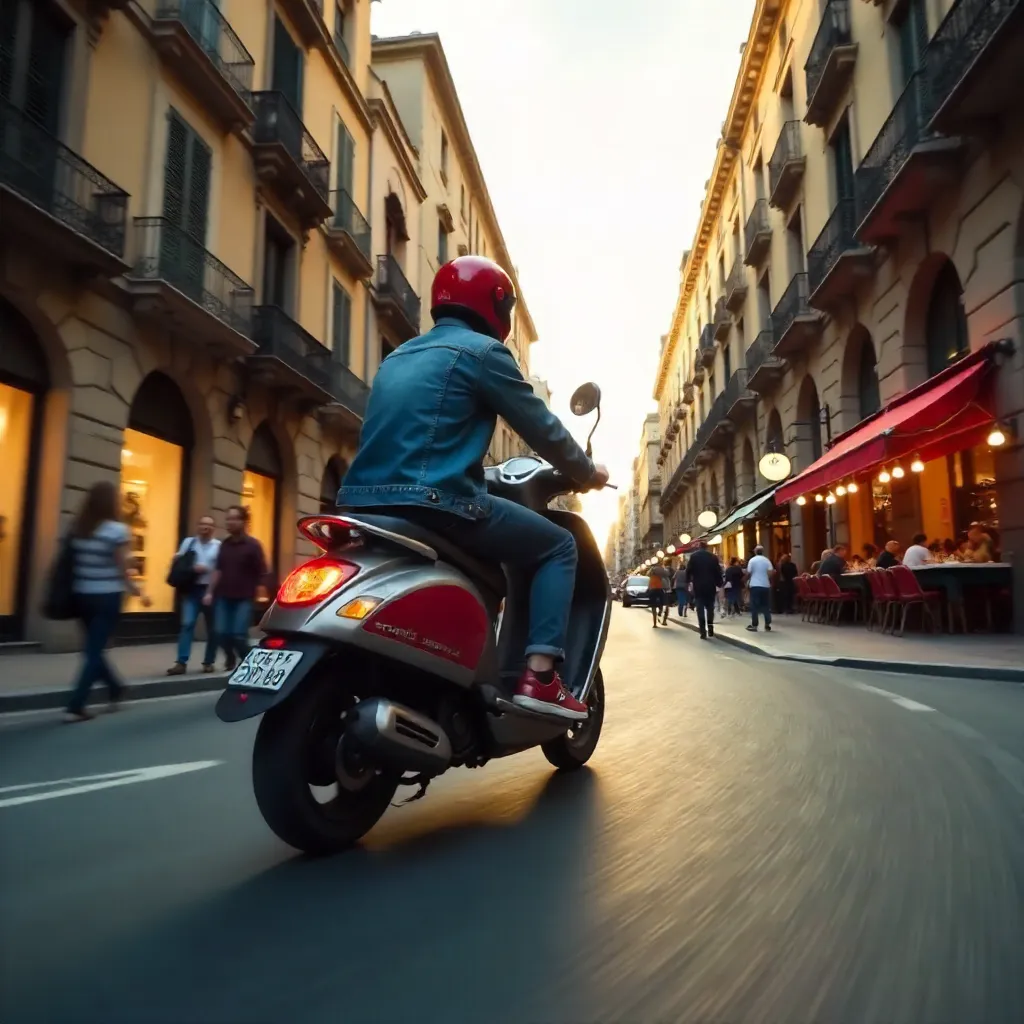 Motion Blur Scooter Dash Through Barcelona Streets