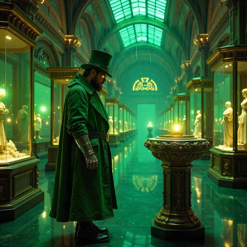 Leprechaun in a Neon Cyberpunk Museum
