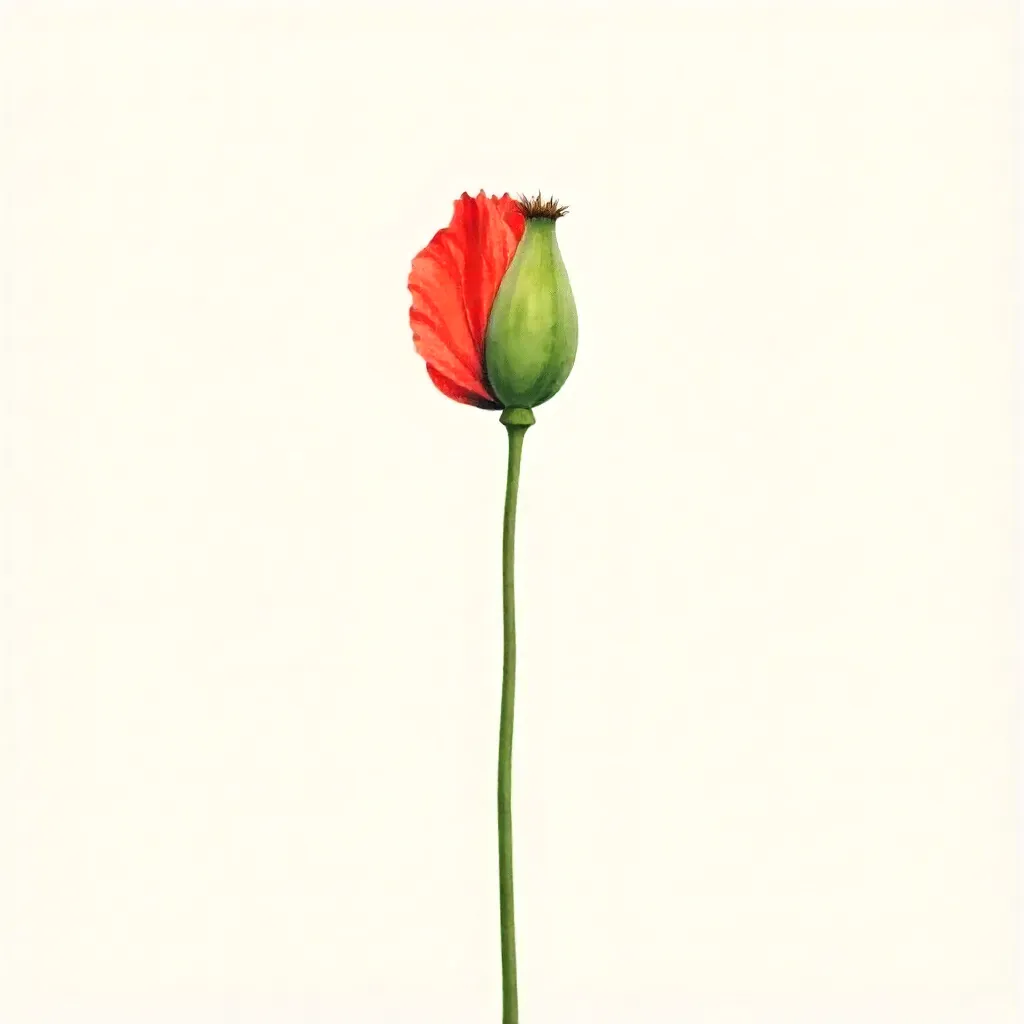 Minimalist Poppy Bud Beginning to Bloom
