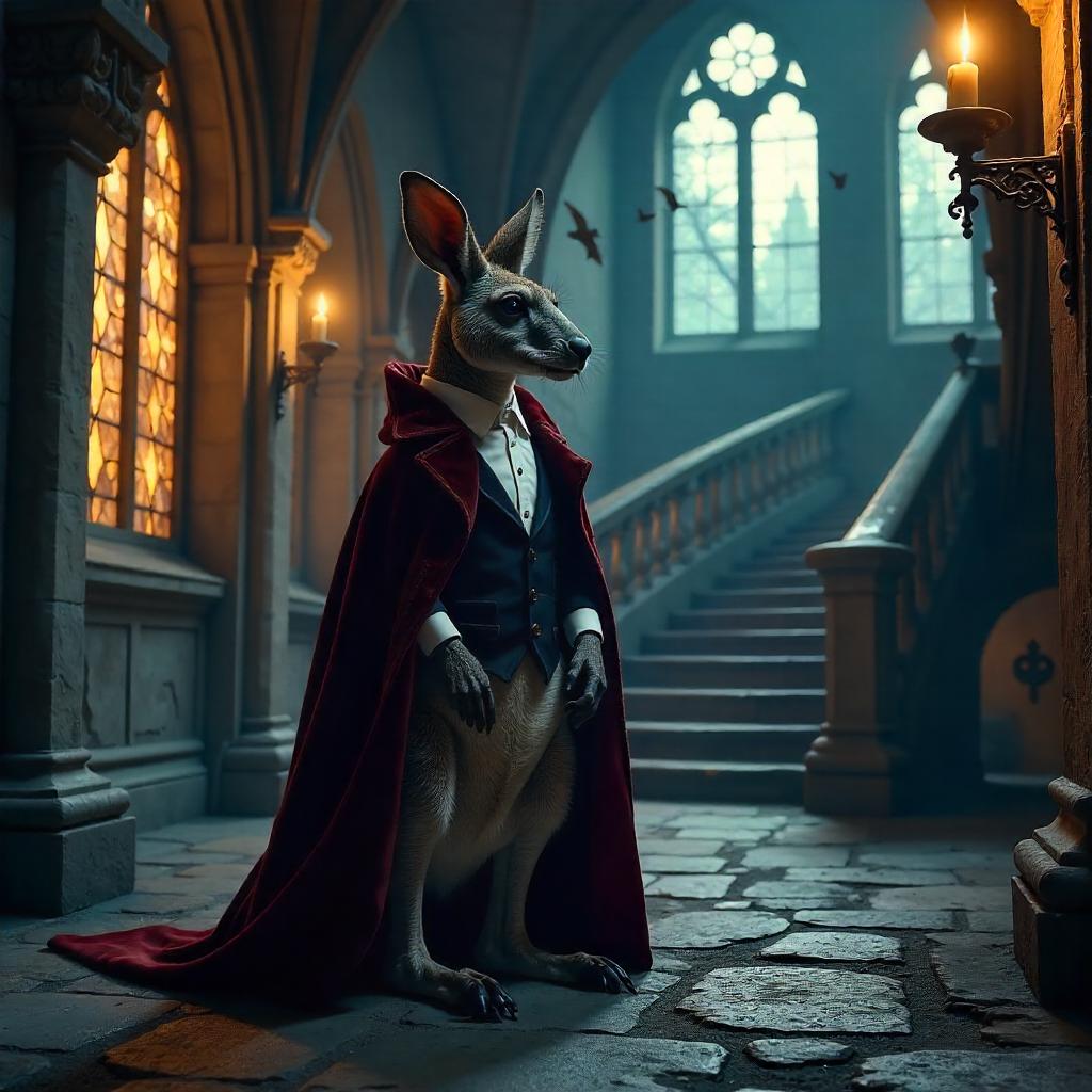 Kangaroo in a Gothic Vampire Castle