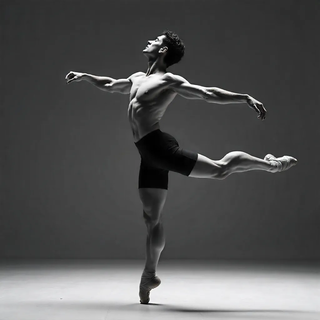 Monochrome Grace: Male Ballet Dancer in Arabesque