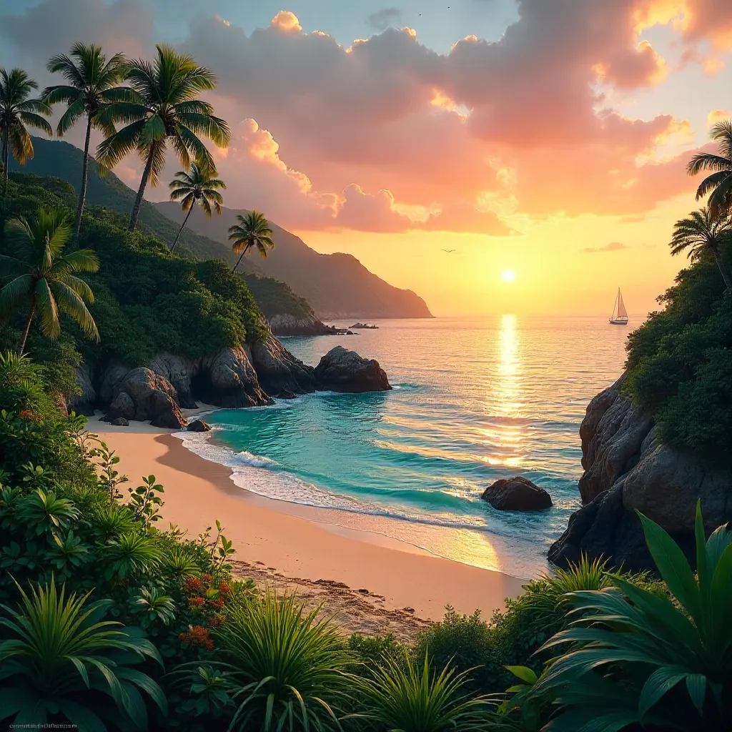 Golden Hour Tranquil Coastal Landscape