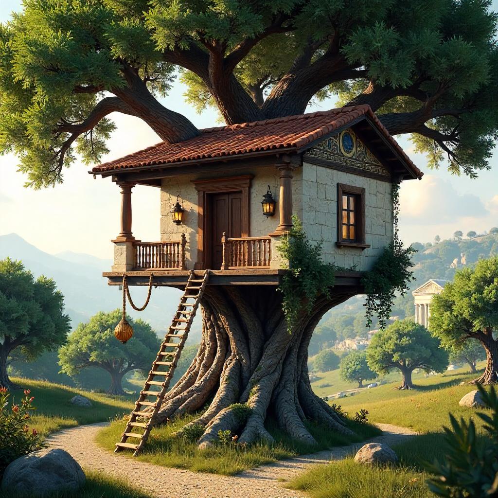 Treehouse in an Ancient Roman Villa Garden