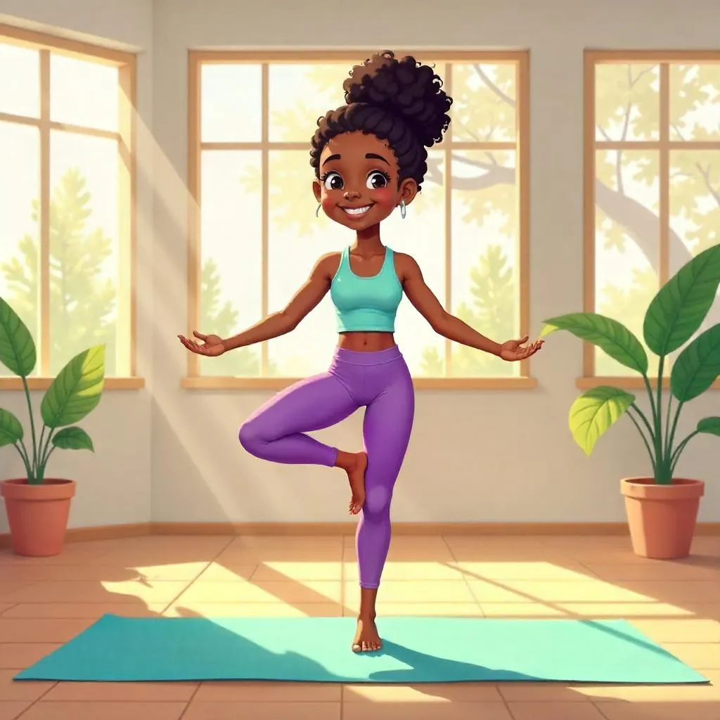 Cheerful Anime Girl in a Tranquil Yoga Studio