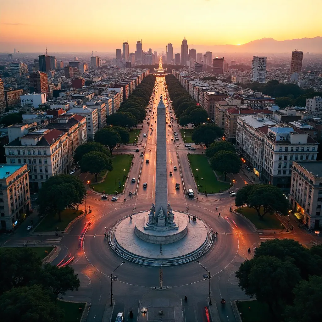Aerial Obelisco-Centered Buenos Aires Skyline