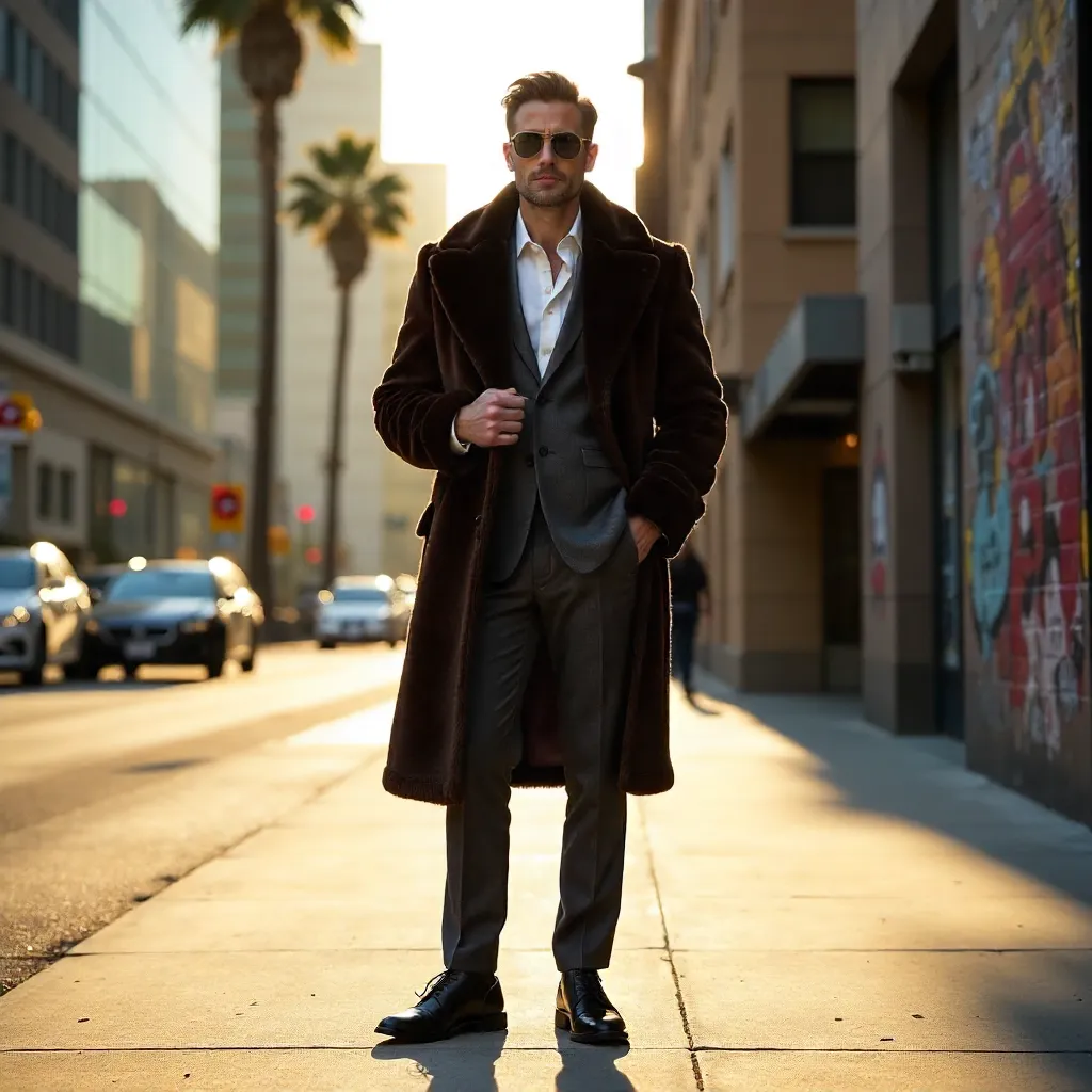 Urban Luxe: Man in a Fur Coat in LA