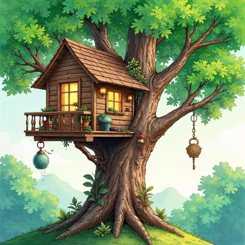 Dimensional Key in a Watercolor Treehouse