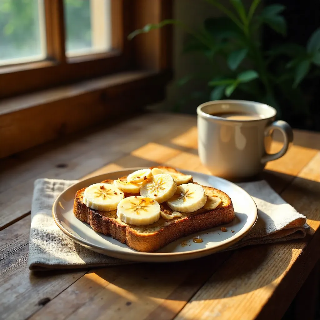 Rustic Banana-Almond Toast by Window Light