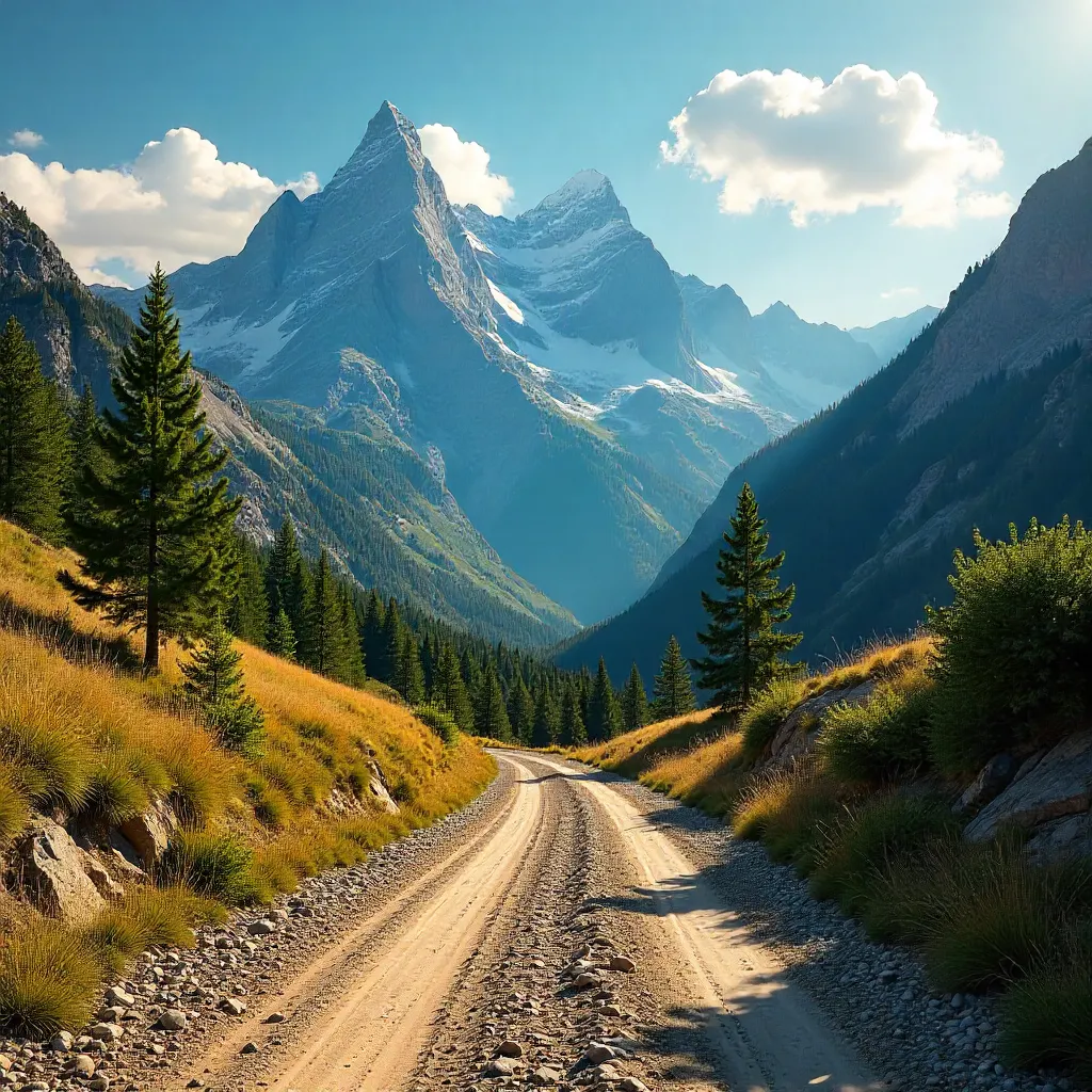 Dirt Road Through Majestic Mountain Range