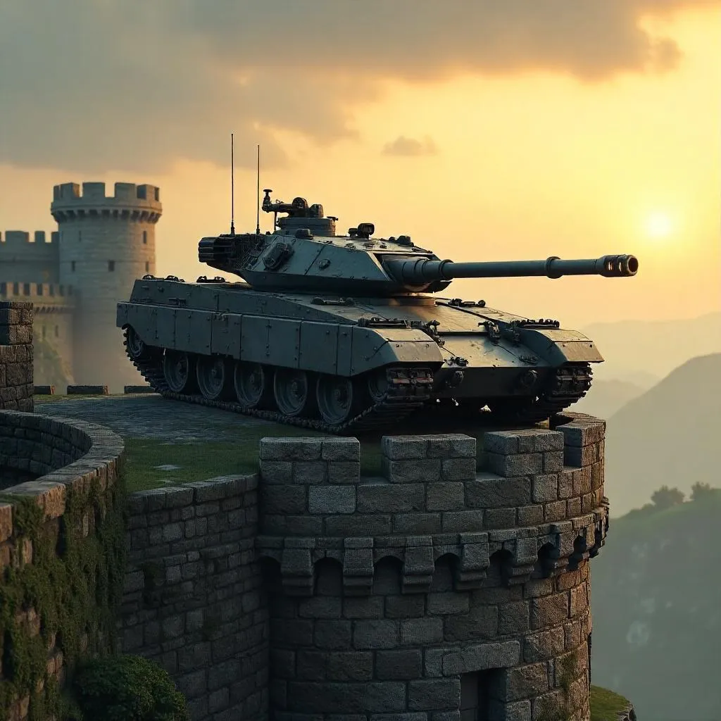 3D Render: Tank on Castle Battlements
