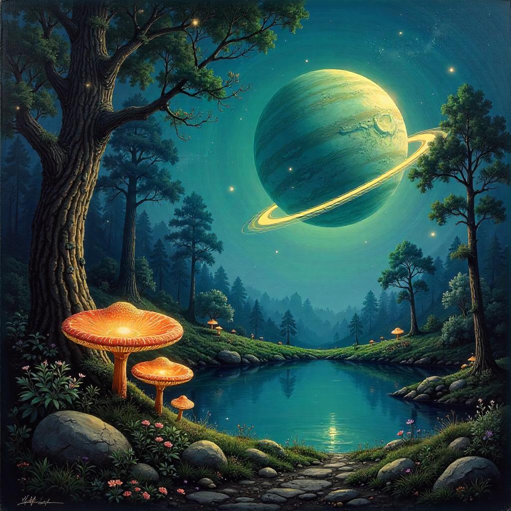 Planet Over Fairy Rings: An Oil Painting Dream