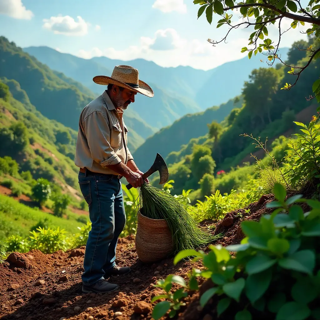 Farmer Harvesting Sierra Plants in Xicotepec de Juárez