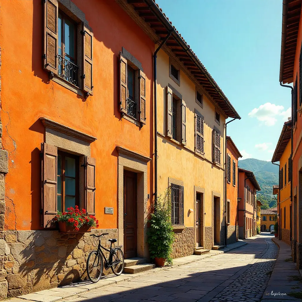 Sunlit Orange Facade with Shuttered Windows, Rastignano