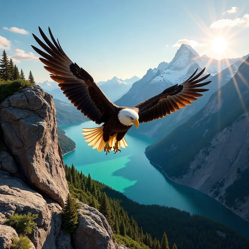 Majestic Eagle Over Bariloche's Rugged Cliffs, Argentina