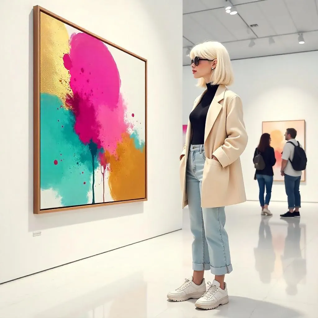 Stylish Cartoon Girl in a Bright Art Gallery