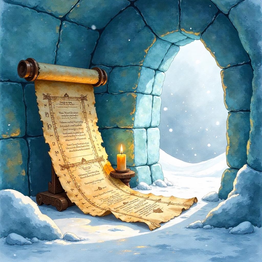 Ancient Scroll Illuminated in an Ice Igloo