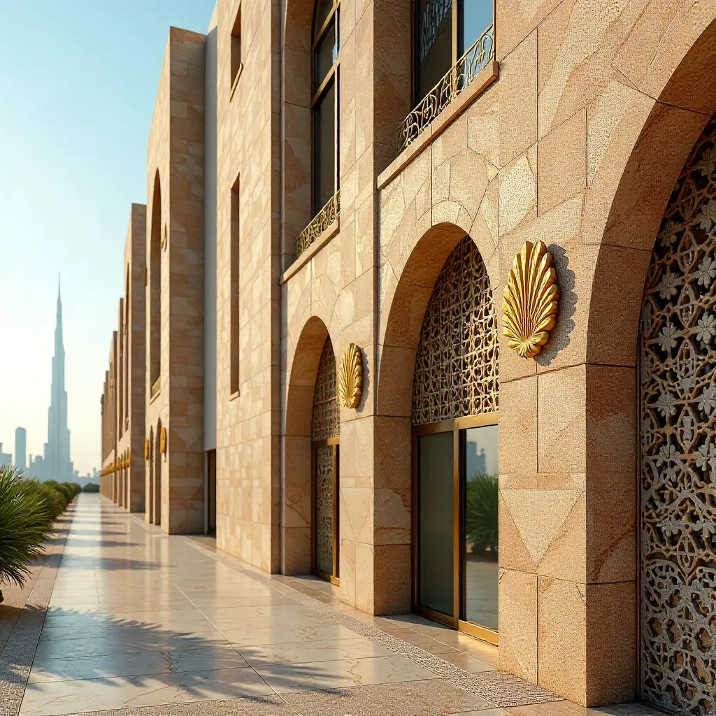 Dubai Facade: Geometric Palm Pattern Elegance