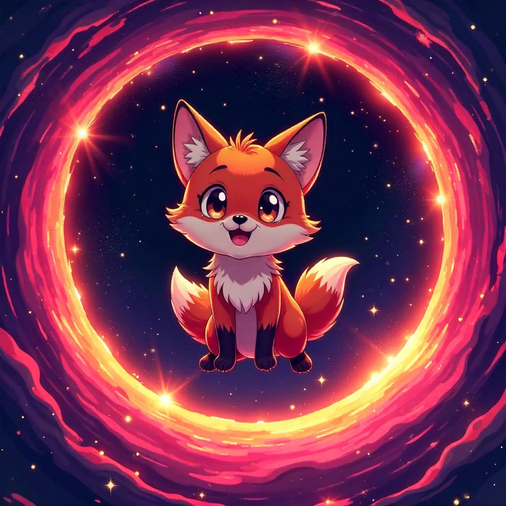 Anime Fox in the Neon Black Hole Vortex