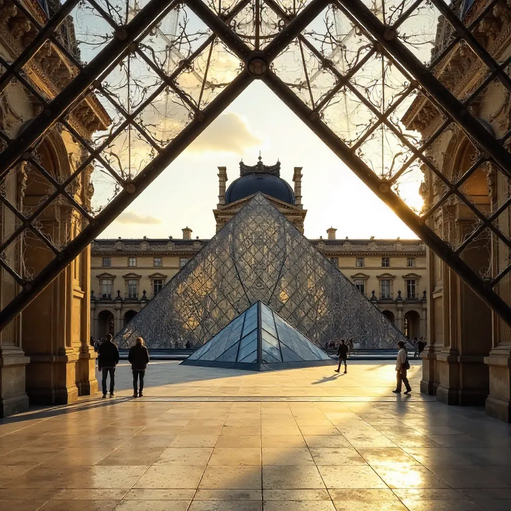 Through the Pyramid: Louvre Facade Perspective