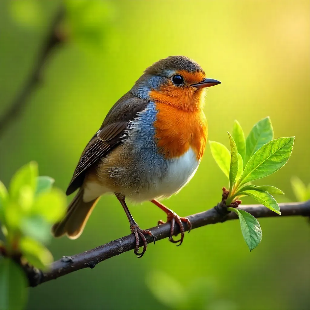 Vibrant Robin Among Lush Green Leaves