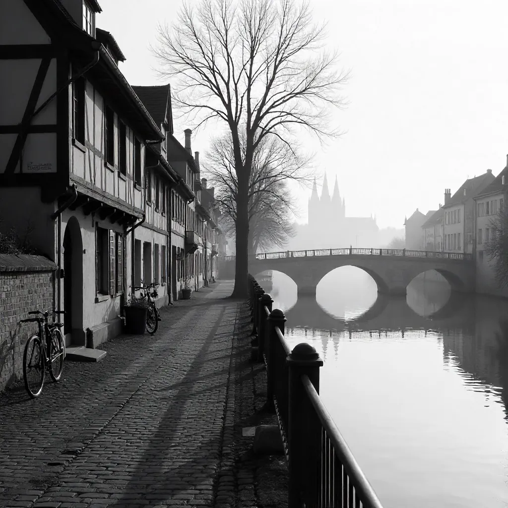 Strasbourg Riverside Walk in Black and White