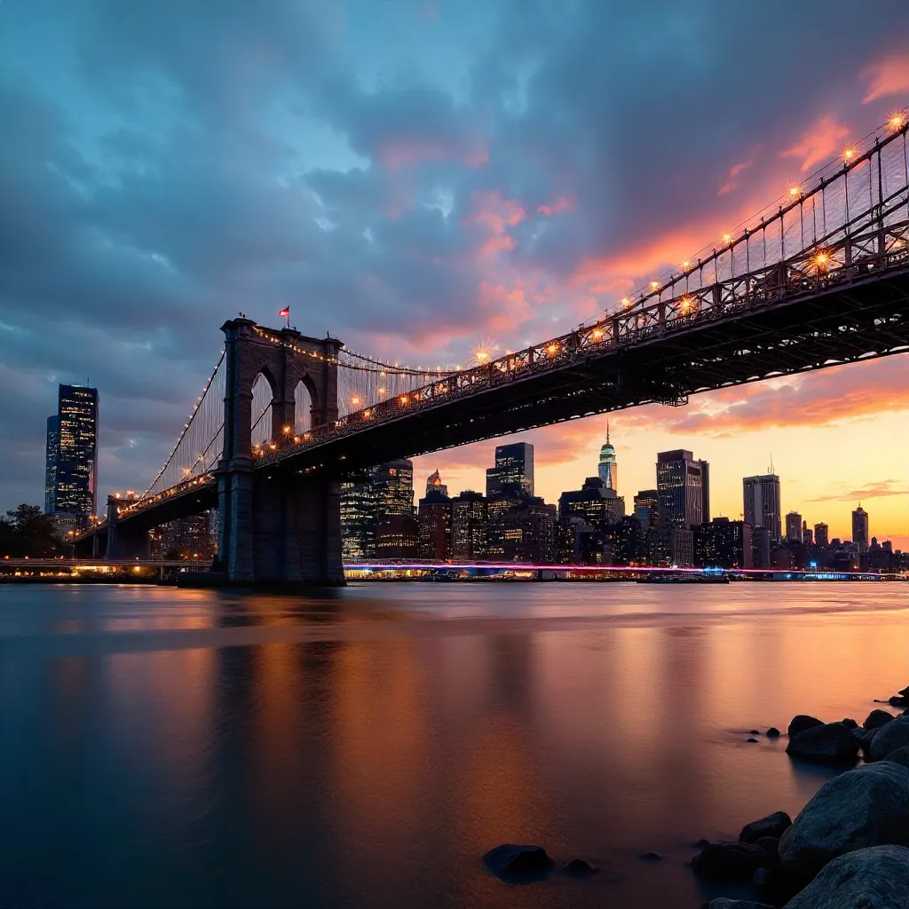 Brooklyn Bridge View: NYC Skyline with One World Trade Center