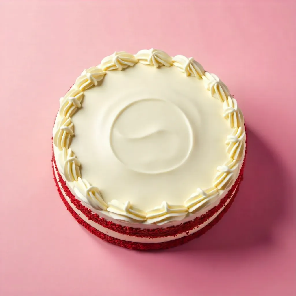 Top-Down Red Velvet Cake on Pink Background
